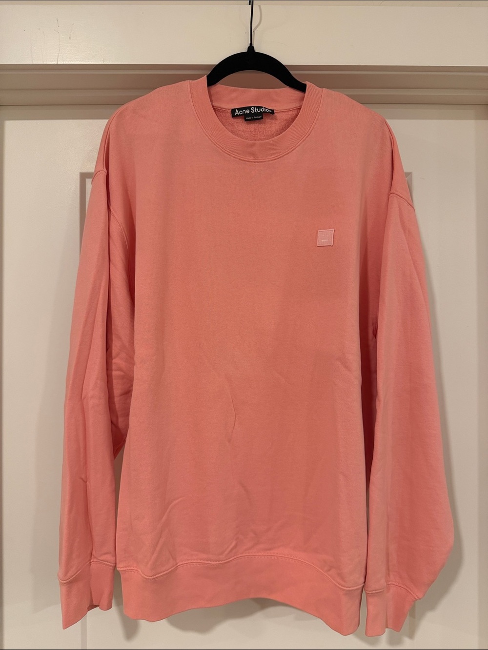 Acne Pink Coral Sweatshirt with Ribbed Crewneck